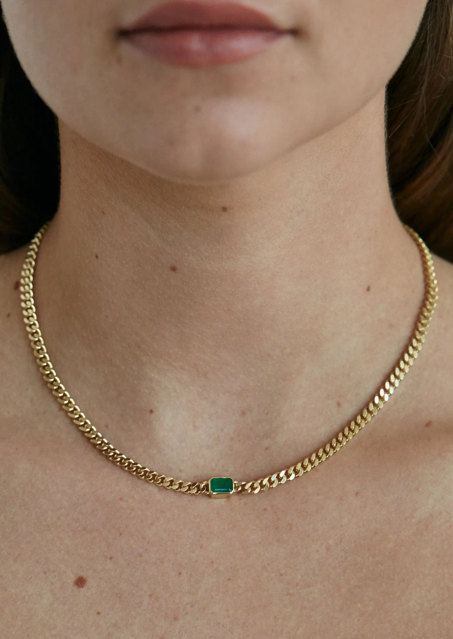 Capri Curb Chain Necklace Emerald