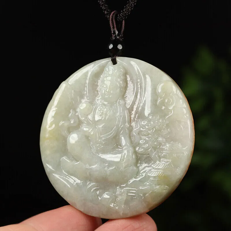 Certified Grade A Brown Green Natural Jade Jadeite Pendant Kwan Yin Necklace