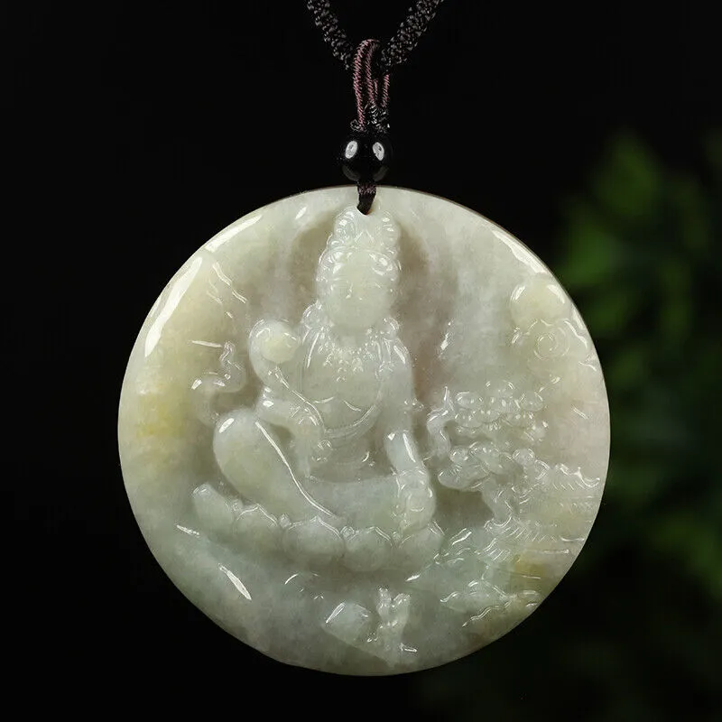 Certified Grade A Brown Green Natural Jade Jadeite Pendant Kwan Yin Necklace