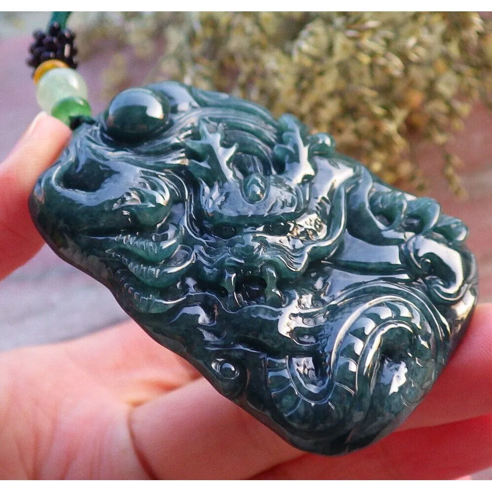 Certified Green 100% Burma Natural A Jade Jadeite Pendant Dragon Necklace