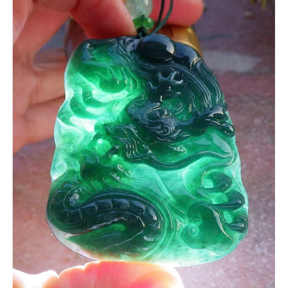 Certified Green 100% Burma Natural A Jade Jadeite Pendant Dragon Necklace