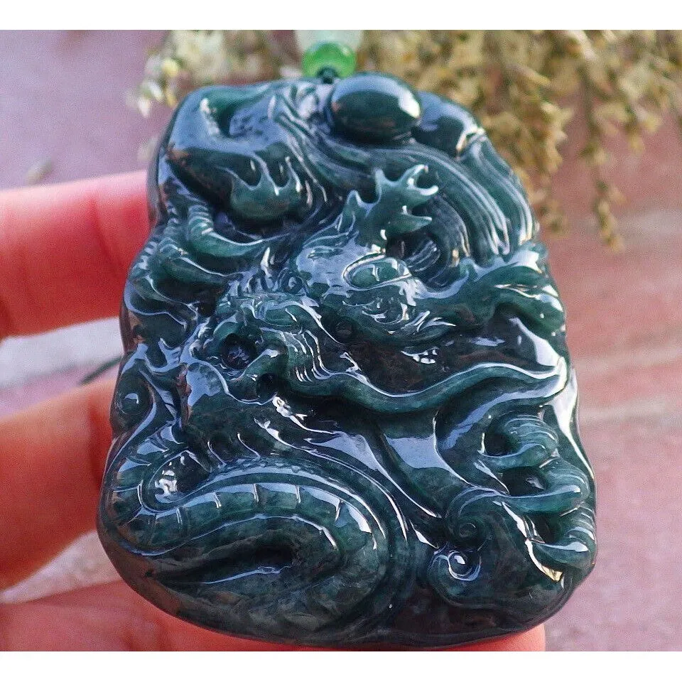 Certified Green 100% Burma Natural A Jade Jadeite Pendant Dragon Necklace