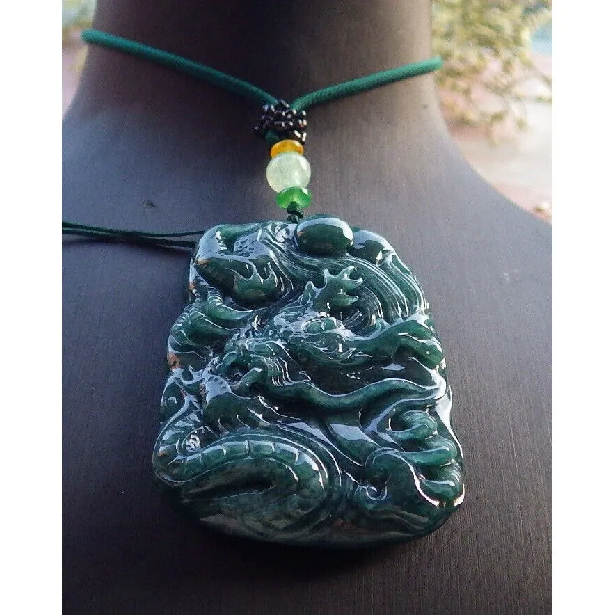 Certified Green 100% Burma Natural A Jade Jadeite Pendant Dragon Necklace