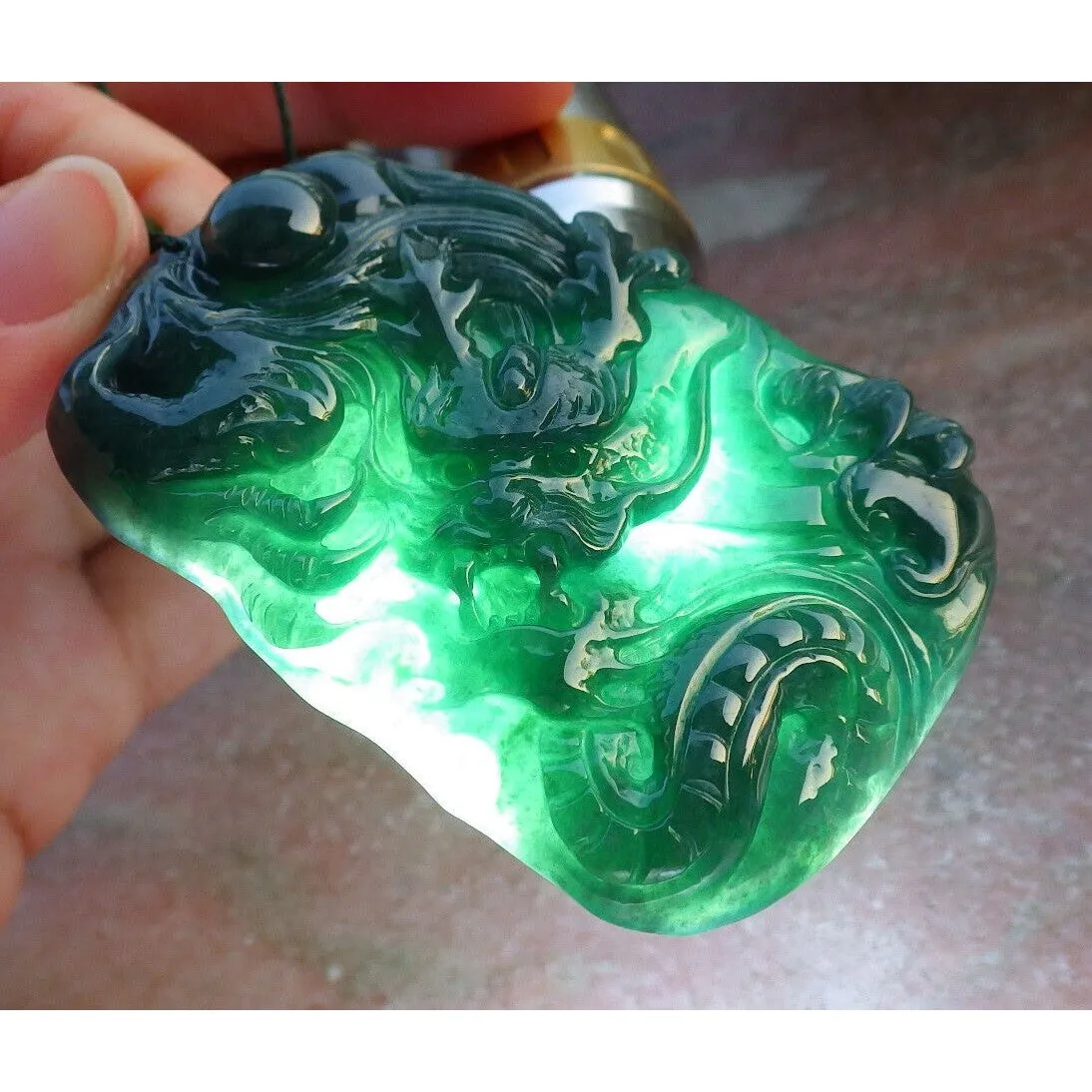 Certified Green 100% Burma Natural A Jade Jadeite Pendant Dragon Necklace