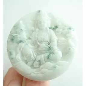 Certified Green A Jade Jadeite Carved Landscape Painting Kwan Yin Pendant Necklace