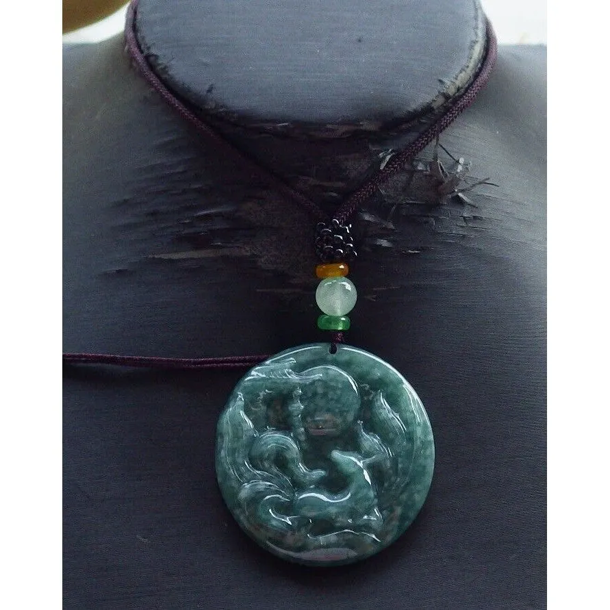 Certified Green Burma 100% Natural A Jade Jadeite Pendant Fox Phoenix Necklace