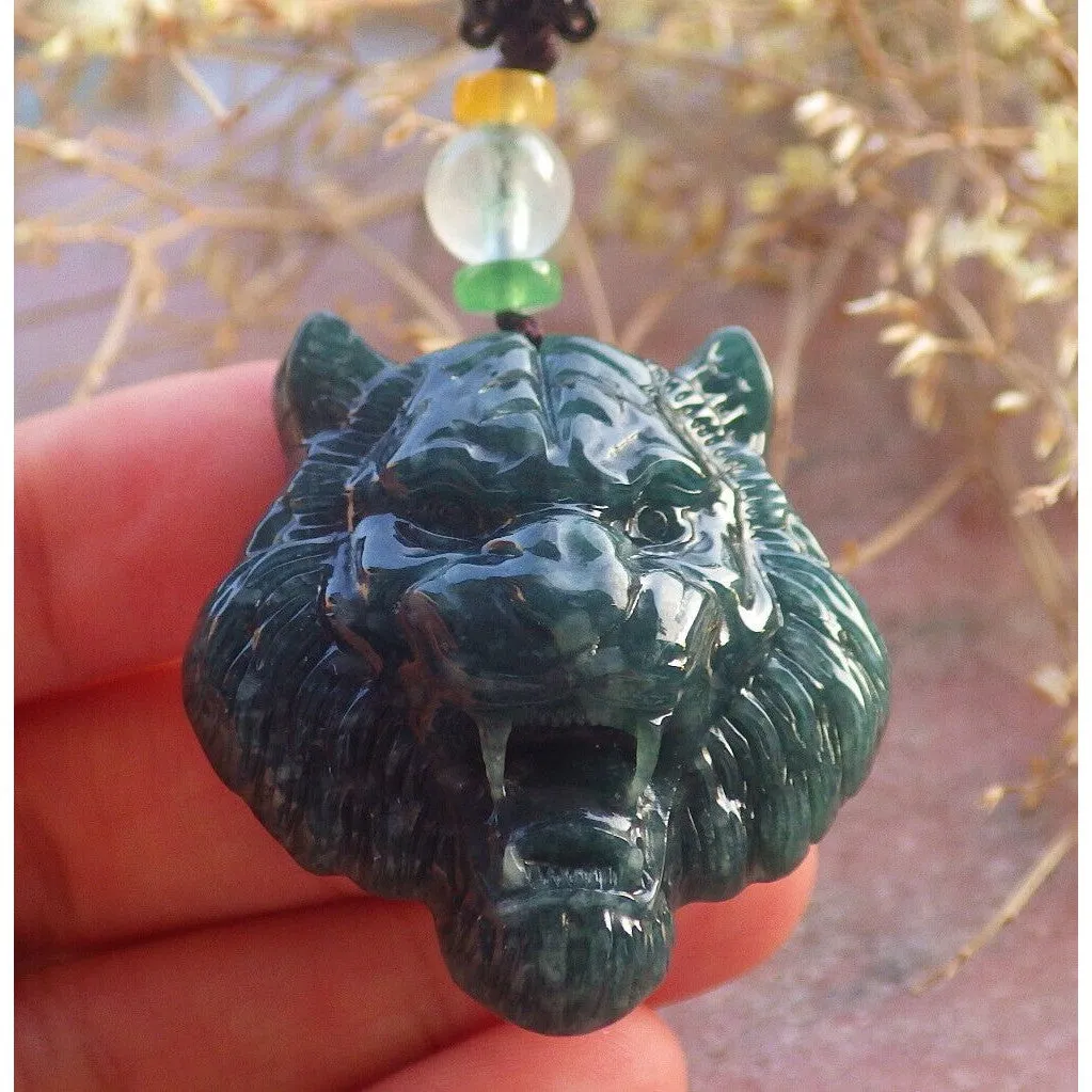 Certified Icy Green Burma 100% Natural A Jade Jadeite Pendant Tiger Necklace