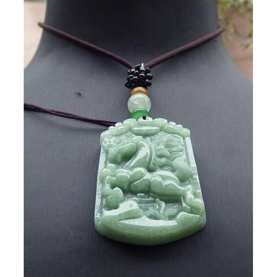 Certified Natural A Jade Jadeite Pendant Horse Coin Necklace