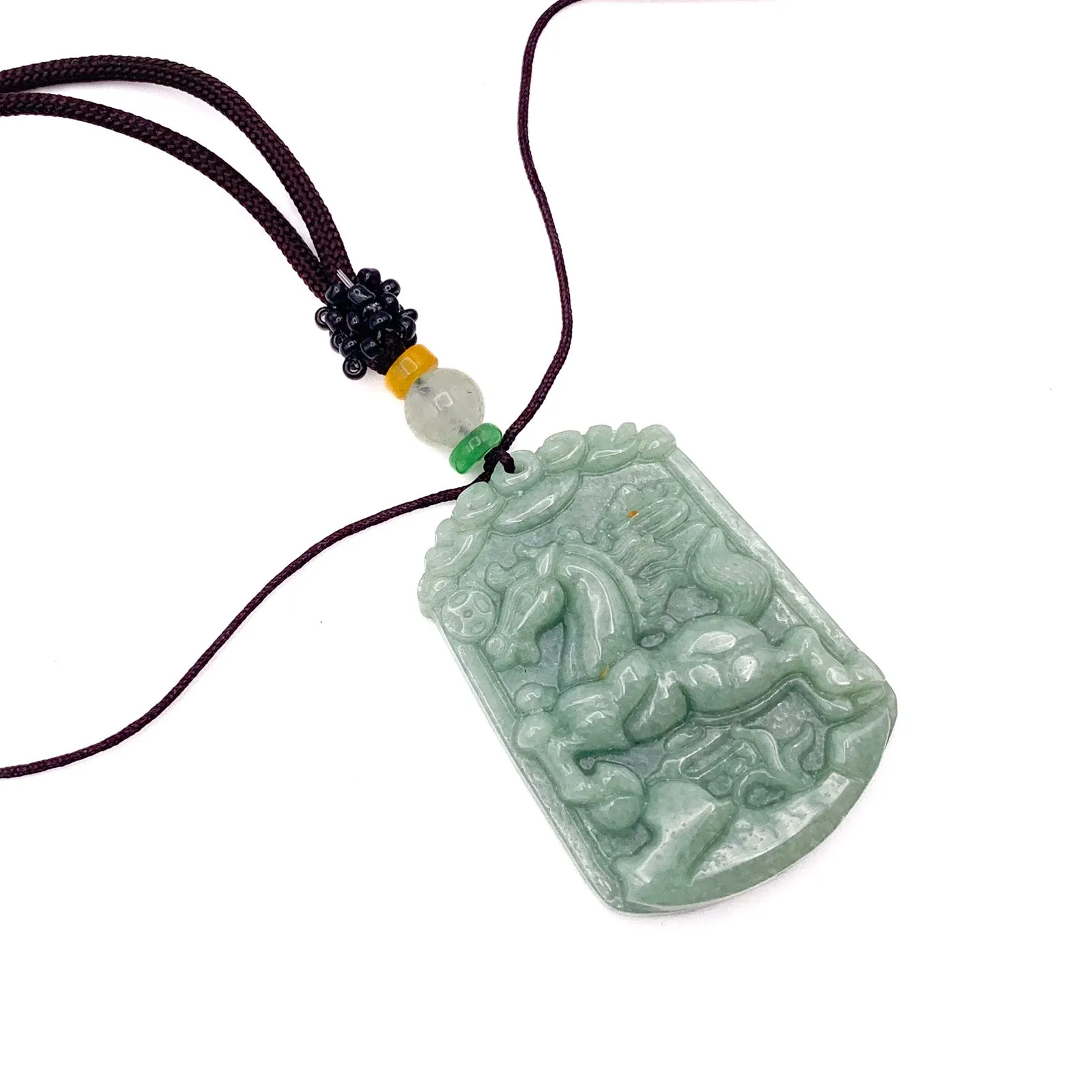 Certified Natural A Jade Jadeite Pendant Horse Coin Necklace