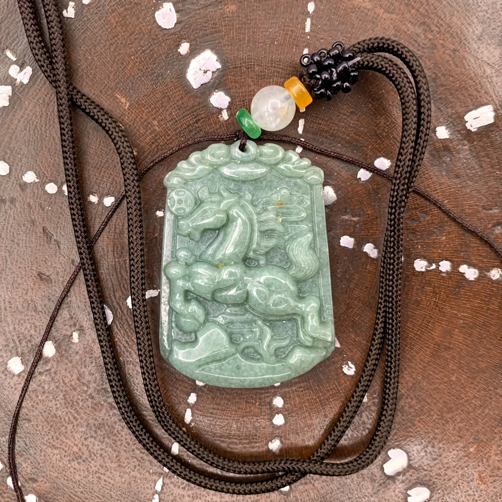 Certified Natural A Jade Jadeite Pendant Horse Coin Necklace