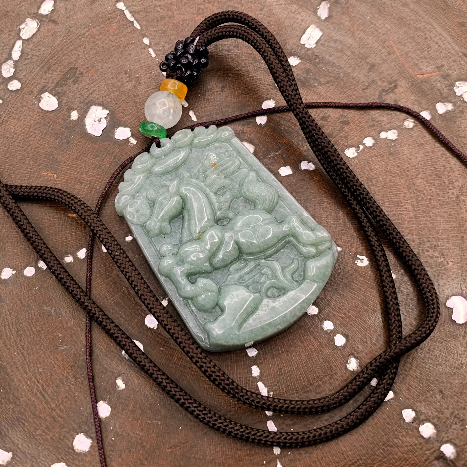 Certified Natural A Jade Jadeite Pendant Horse Coin Necklace