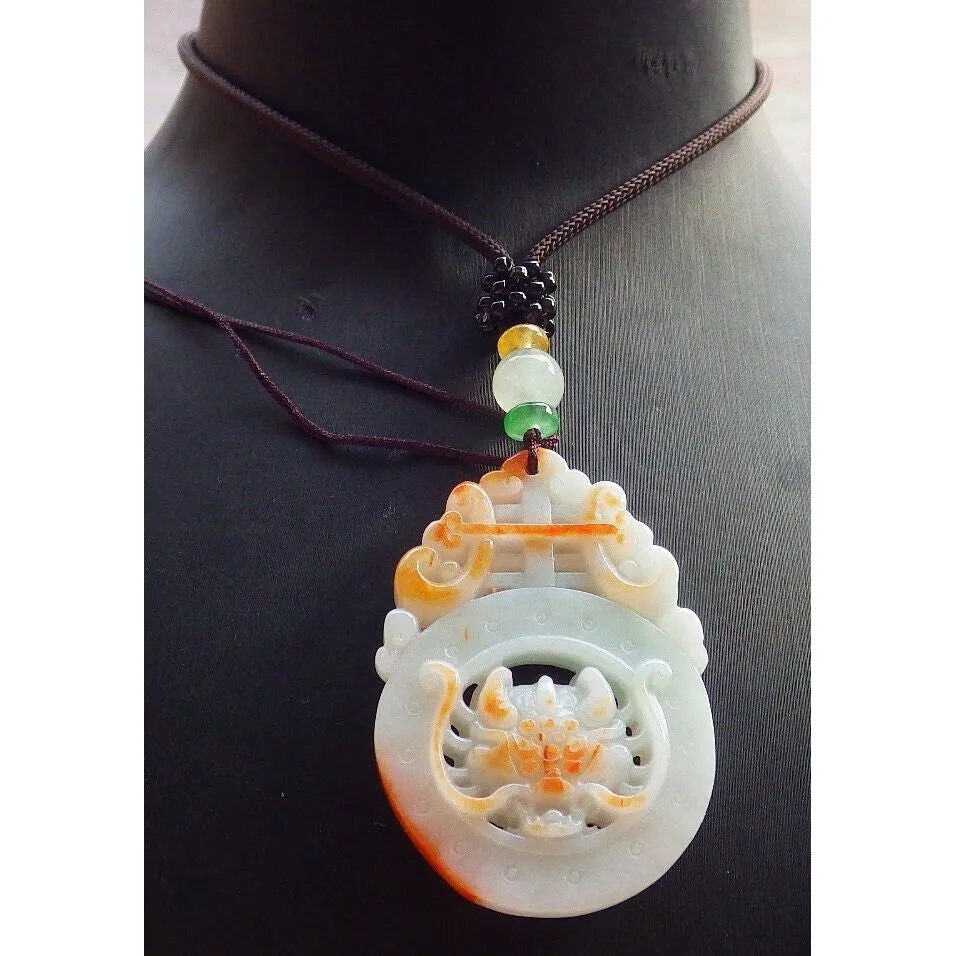 Certified Red Burma Natural A Jade Jadeite Pendant Dragon Ruyi Longevity Necklace