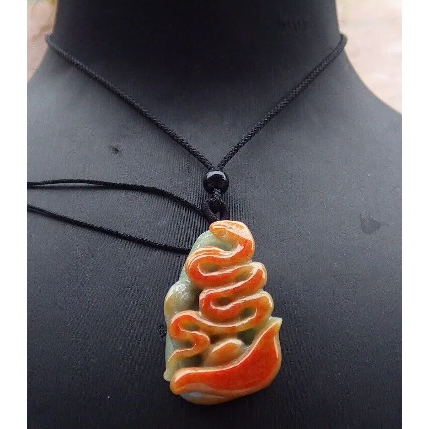 Certified Red Burma Natural A Jade Jadeite Pendant Snake Yua Bao Necklace