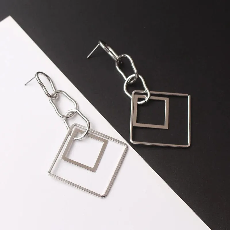 Chainlink Double Square Drop Earrings