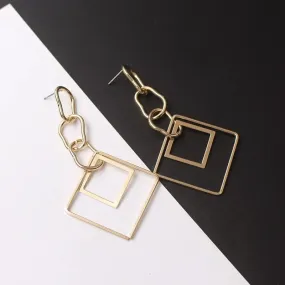 Chainlink Double Square Drop Earrings