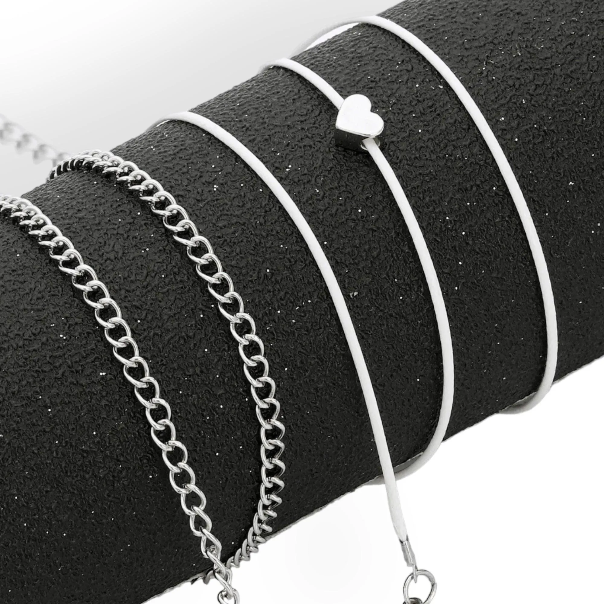 Charming Heart Multi Wrap Anklet Set