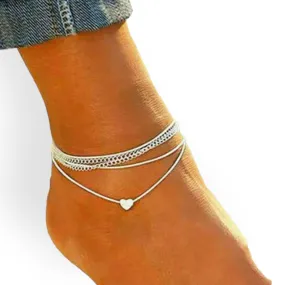 Charming Heart Multi Wrap Anklet Set