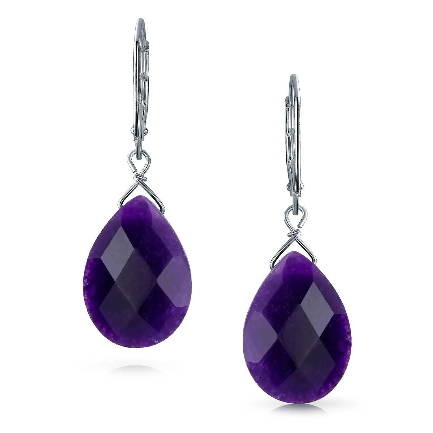 Classic Briolette Lapis Lazuli & Amethyst Teardrop Dangle Earrings in Sterling Silver