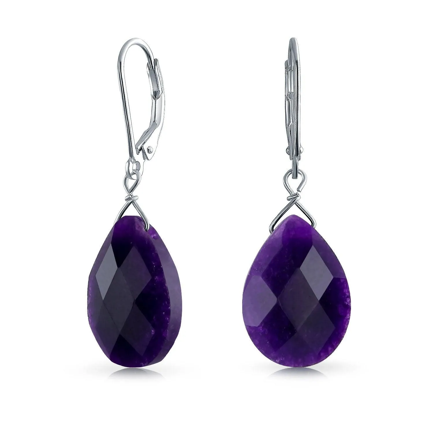 Classic Briolette Lapis Lazuli & Amethyst Teardrop Dangle Earrings in Sterling Silver