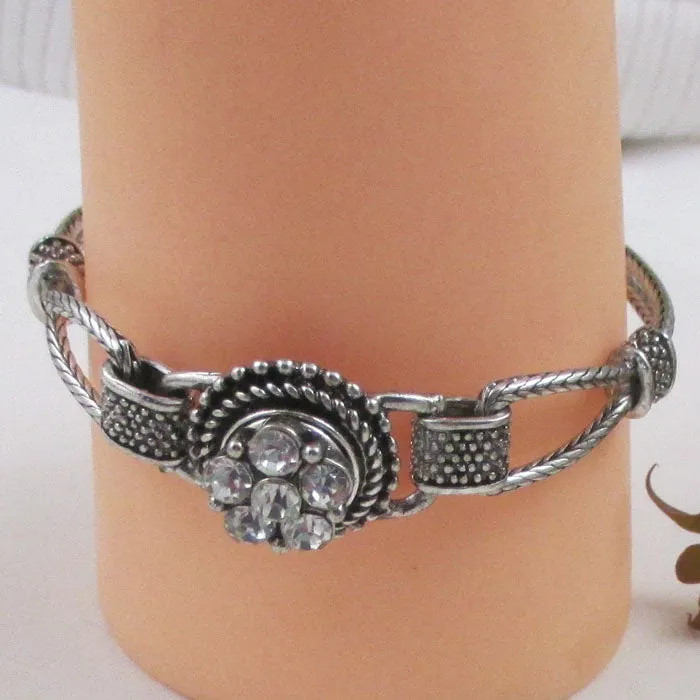 Clear Crystal  Rhinestone & Silver Bangle Bracelet