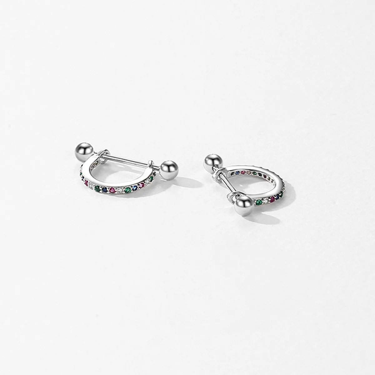 Colorful Zircon Sterling Silver Ear Buckles for Women's Fashion and Personality