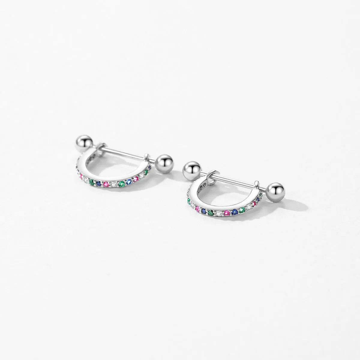 Colorful Zircon Sterling Silver Ear Buckles for Women's Fashion and Personality