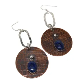 Copper, Argentium Silver and Lapis Lazuli Dangle Earrings