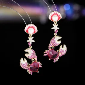 Creative Design Cubic Zirconia Pearl Shell Crab Earrings Women Jewely Accessories LYX338