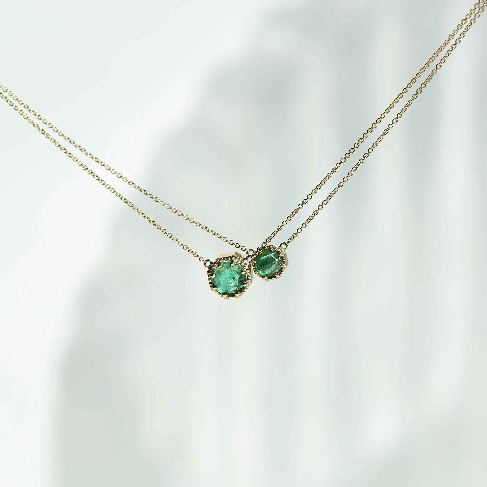 Crown Bezel Emerald Necklace