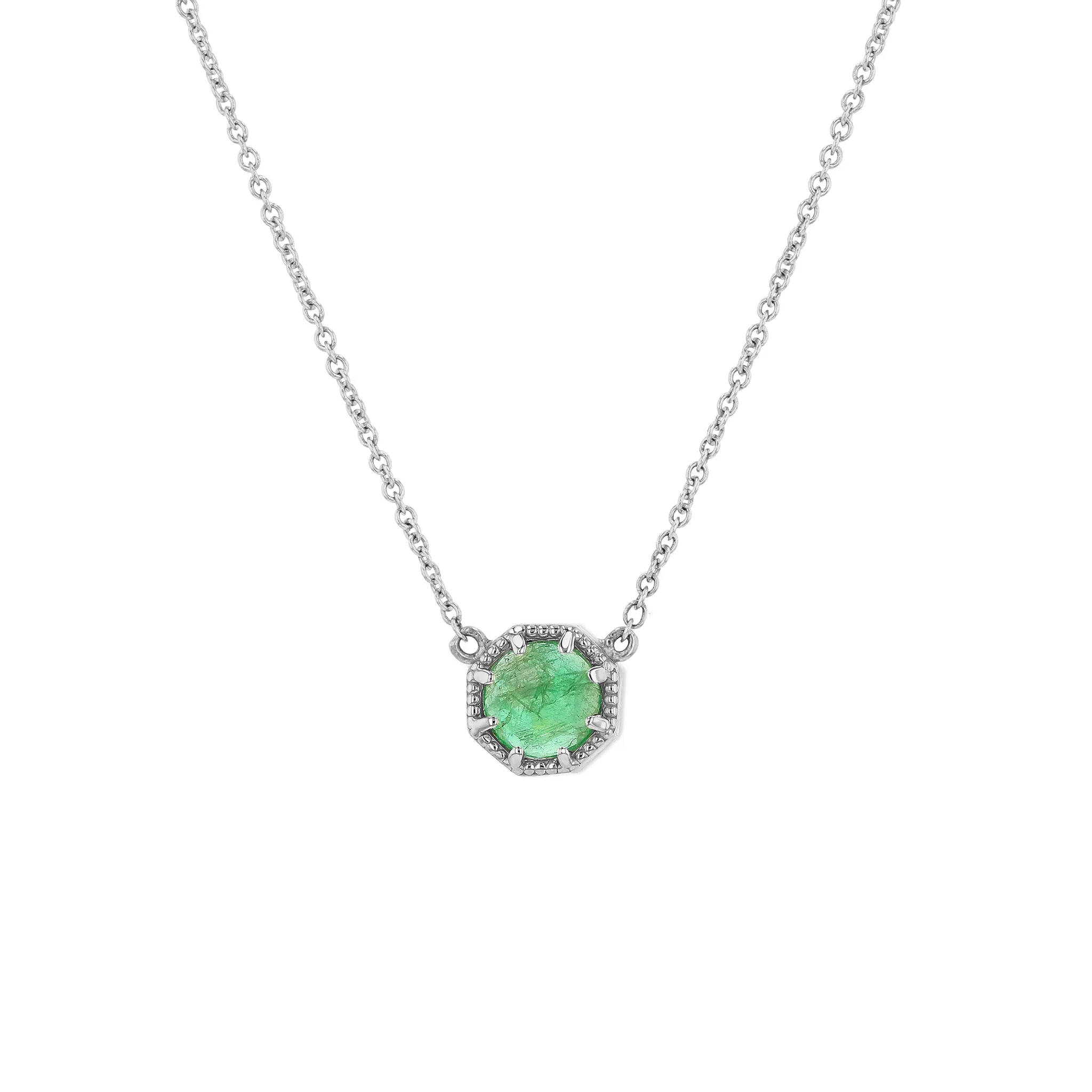 Crown Bezel Emerald Necklace