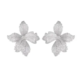 Cubic Zircon Flower Earrings for Wedding, Leaf Crystals Stud Earring for Bride, Women Girl Birthday Party Jewelry LYX170