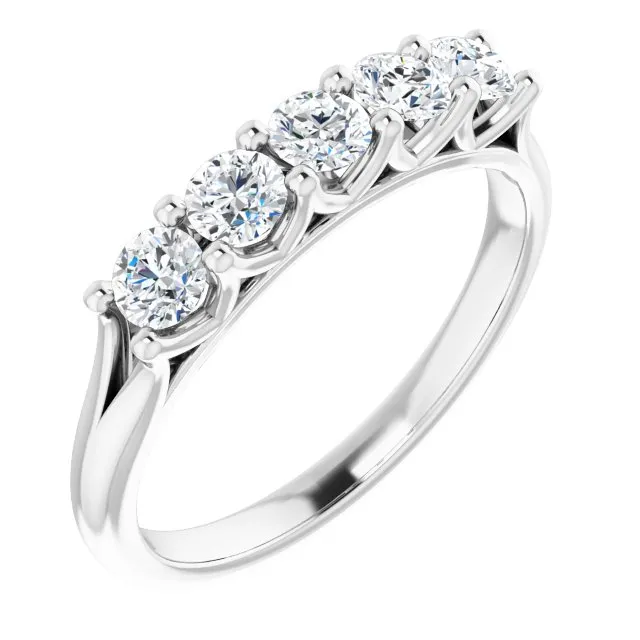 Cubic Zirconia Anniversary Ring Band, Style 123-390 (Five Stone Round Cut Shared Prong Scallop)