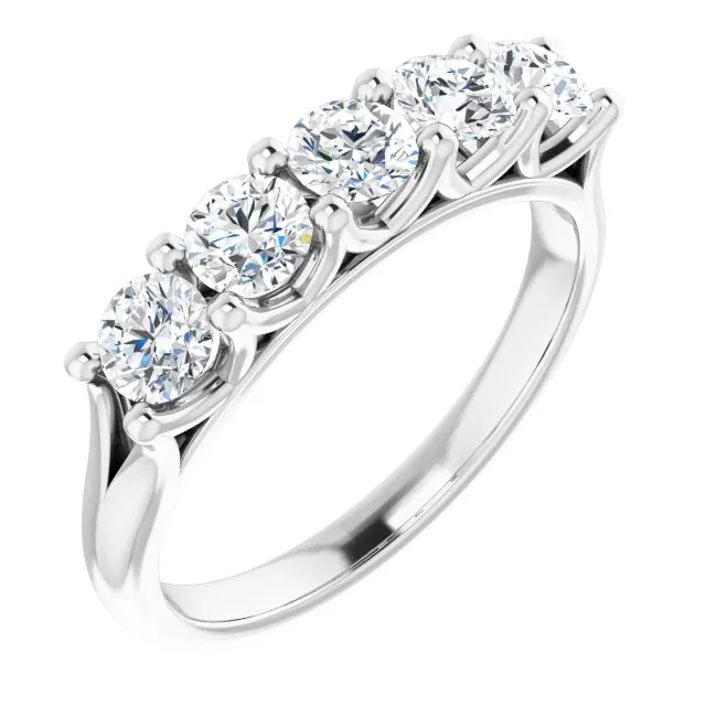 Cubic Zirconia Anniversary Ring Band, Style 123-390 (Five Stone Round Cut Shared Prong Scallop)