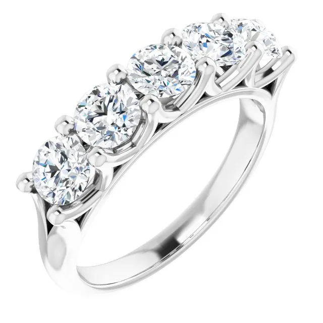 Cubic Zirconia Anniversary Ring Band, Style 123-390 (Five Stone Round Cut Shared Prong Scallop)