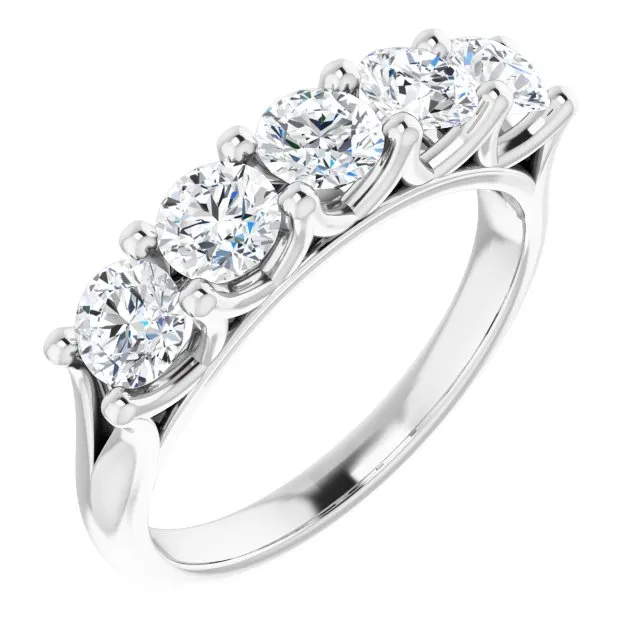 Cubic Zirconia Anniversary Ring Band, Style 123-390 (Five Stone Round Cut Shared Prong Scallop)