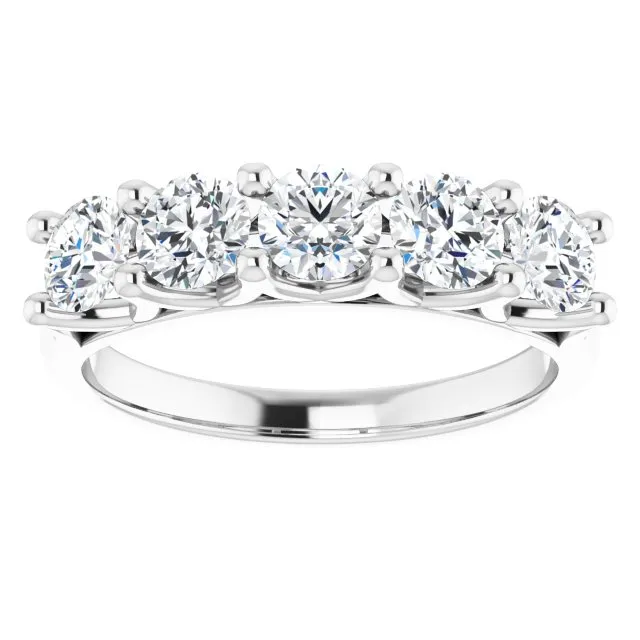 Cubic Zirconia Anniversary Ring Band, Style 123-390 (Five Stone Round Cut Shared Prong Scallop)