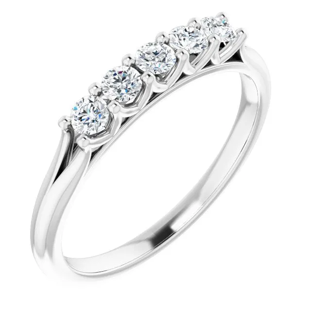 Cubic Zirconia Anniversary Ring Band, Style 123-390 (Five Stone Round Cut Shared Prong Scallop)