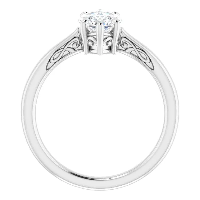 Cubic Zirconia Engagement Ring- The Abbey Ro (Customizable Marquise Cut Solitaire with 'Incomplete' Decorations)