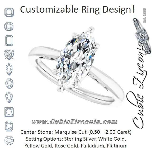 Cubic Zirconia Engagement Ring- The Abbey Ro (Customizable Marquise Cut Solitaire with 'Incomplete' Decorations)