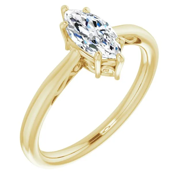 Cubic Zirconia Engagement Ring- The Abbey Ro (Customizable Marquise Cut Solitaire with 'Incomplete' Decorations)