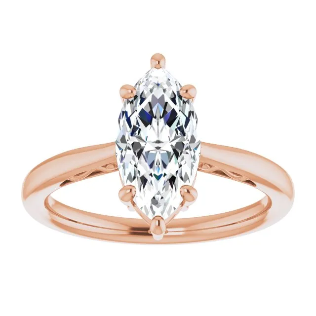 Cubic Zirconia Engagement Ring- The Abbey Ro (Customizable Marquise Cut Solitaire with 'Incomplete' Decorations)