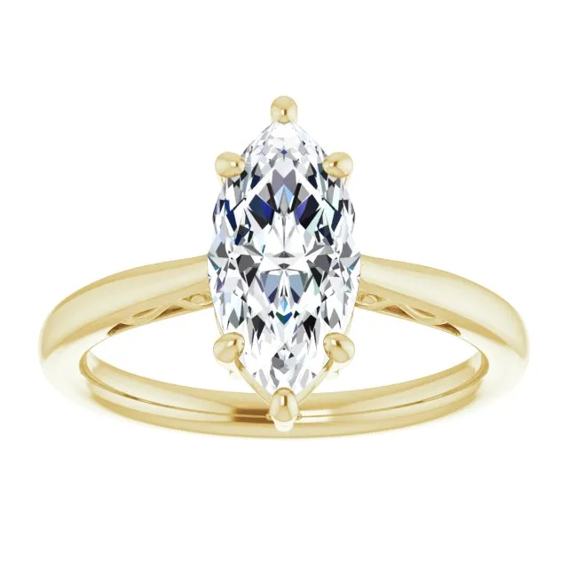 Cubic Zirconia Engagement Ring- The Abbey Ro (Customizable Marquise Cut Solitaire with 'Incomplete' Decorations)