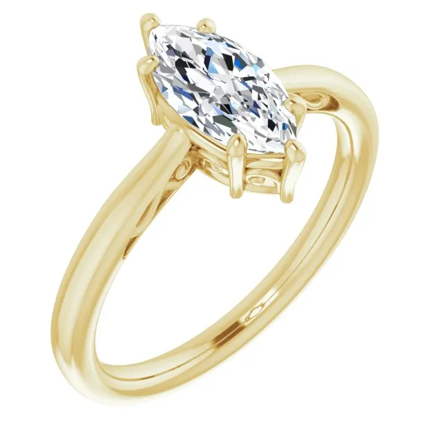 Cubic Zirconia Engagement Ring- The Abbey Ro (Customizable Marquise Cut Solitaire with 'Incomplete' Decorations)