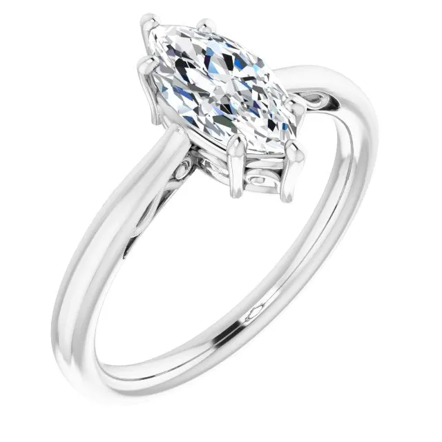 Cubic Zirconia Engagement Ring- The Abbey Ro (Customizable Marquise Cut Solitaire with 'Incomplete' Decorations)