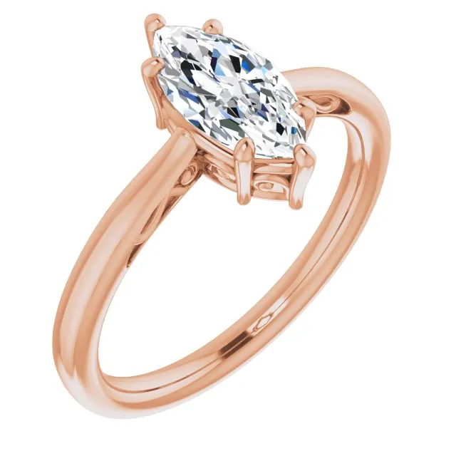 Cubic Zirconia Engagement Ring- The Abbey Ro (Customizable Marquise Cut Solitaire with 'Incomplete' Decorations)