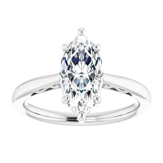 Cubic Zirconia Engagement Ring- The Abbey Ro (Customizable Marquise Cut Solitaire with 'Incomplete' Decorations)