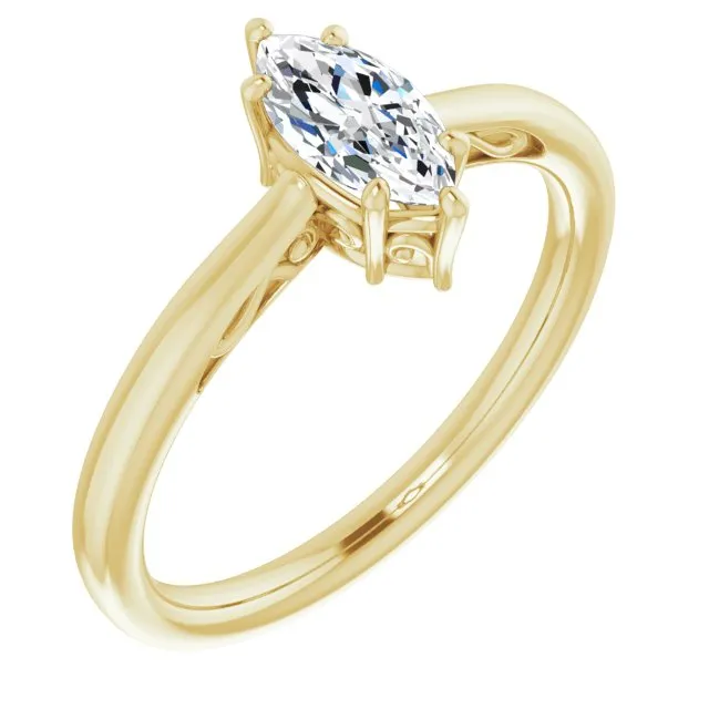 Cubic Zirconia Engagement Ring- The Abbey Ro (Customizable Marquise Cut Solitaire with 'Incomplete' Decorations)