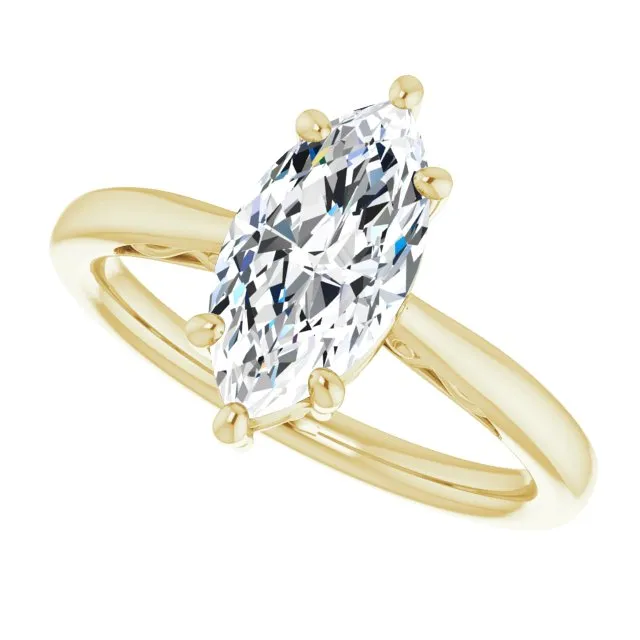 Cubic Zirconia Engagement Ring- The Abbey Ro (Customizable Marquise Cut Solitaire with 'Incomplete' Decorations)