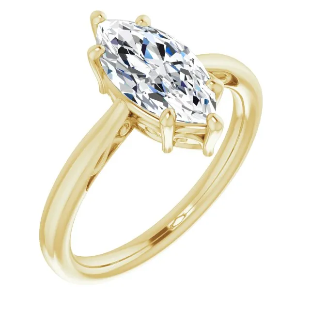 Cubic Zirconia Engagement Ring- The Abbey Ro (Customizable Marquise Cut Solitaire with 'Incomplete' Decorations)