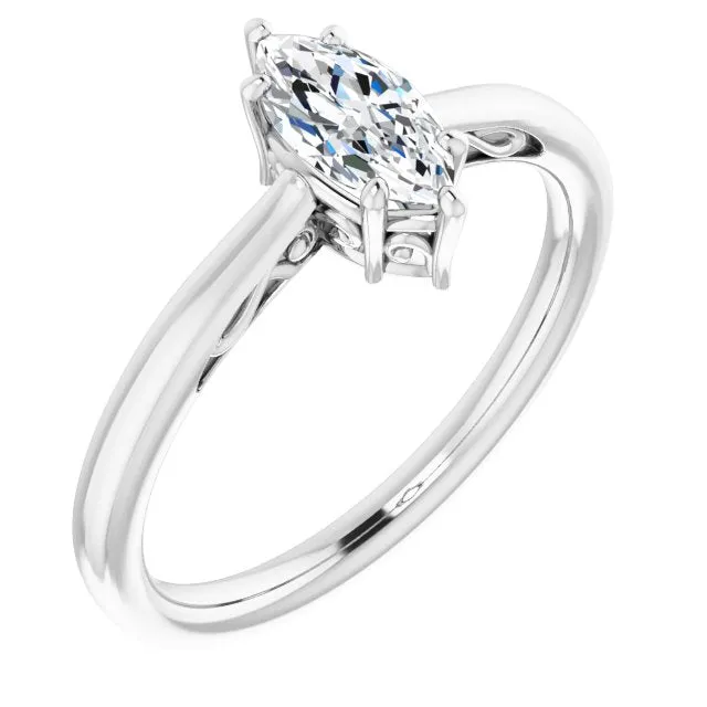 Cubic Zirconia Engagement Ring- The Abbey Ro (Customizable Marquise Cut Solitaire with 'Incomplete' Decorations)